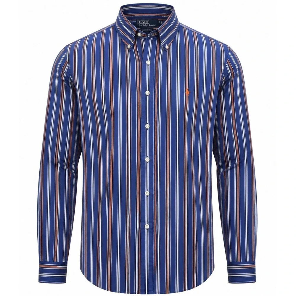 Polo Ralph Lauren Vintage Mens Custom Fit Striped Button Down Shirt Blue Red L‎
